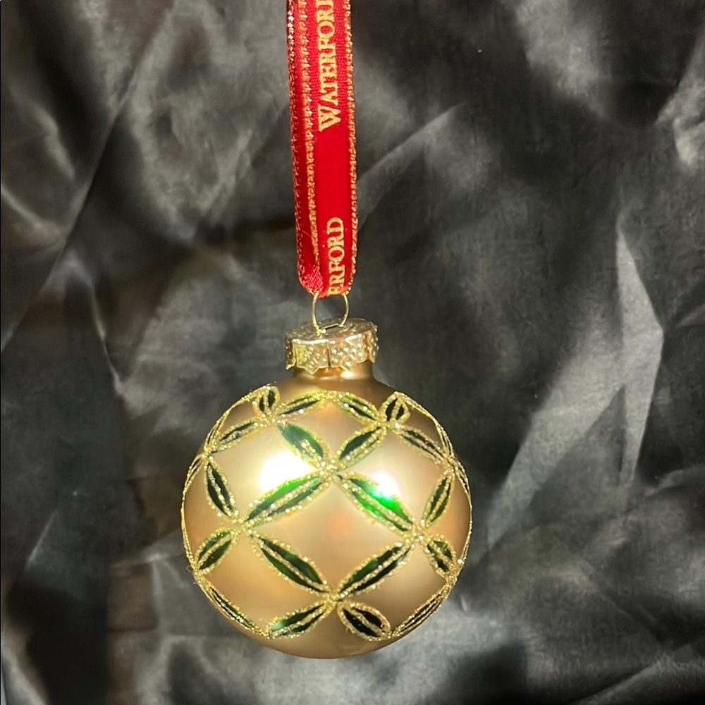 Waterford Gold Glass Holiday Ornament with Green Accents